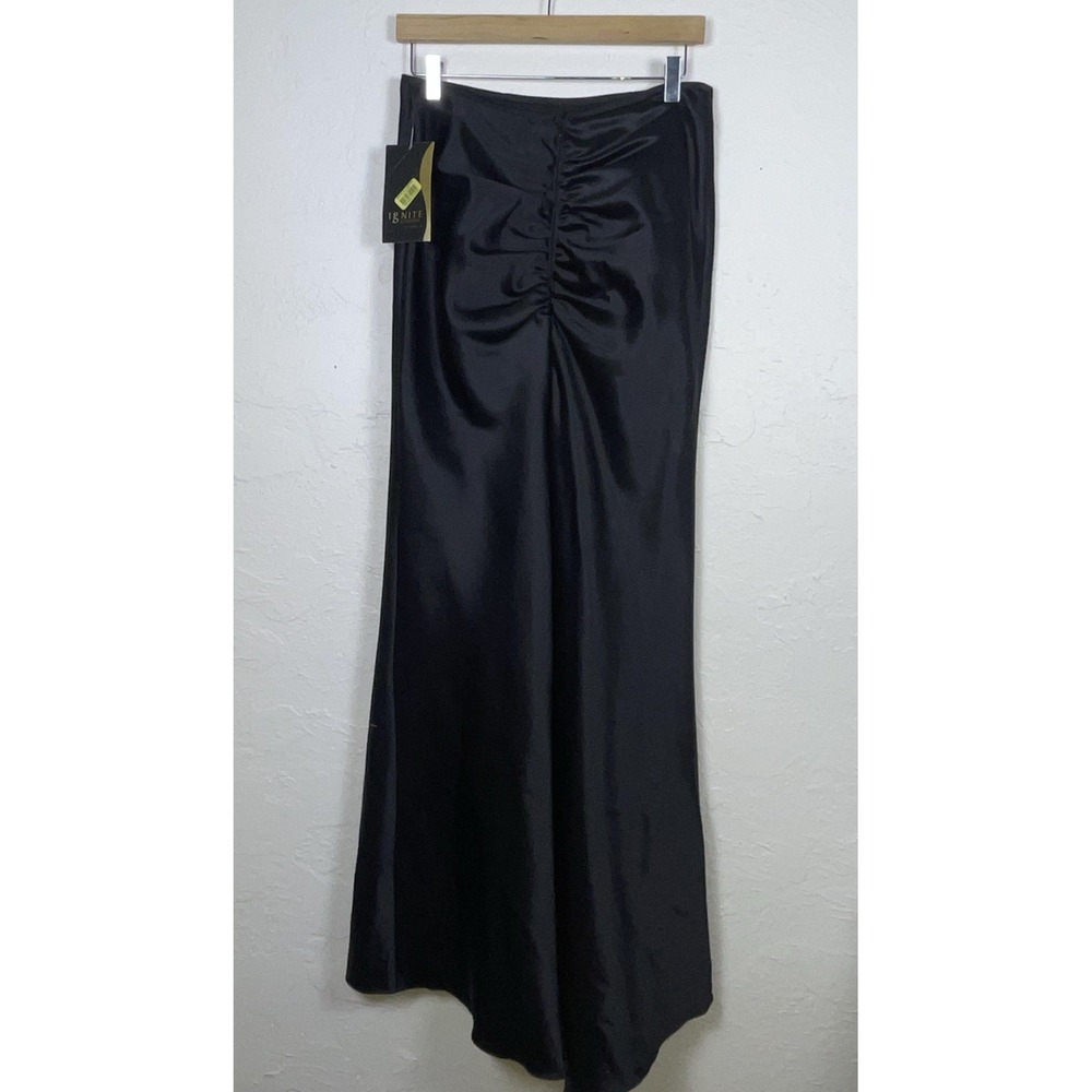 Black Satin Maxi Skirt Cinched Back Sexy‎ Dark Romance WhimsiGoth Y2K Classic